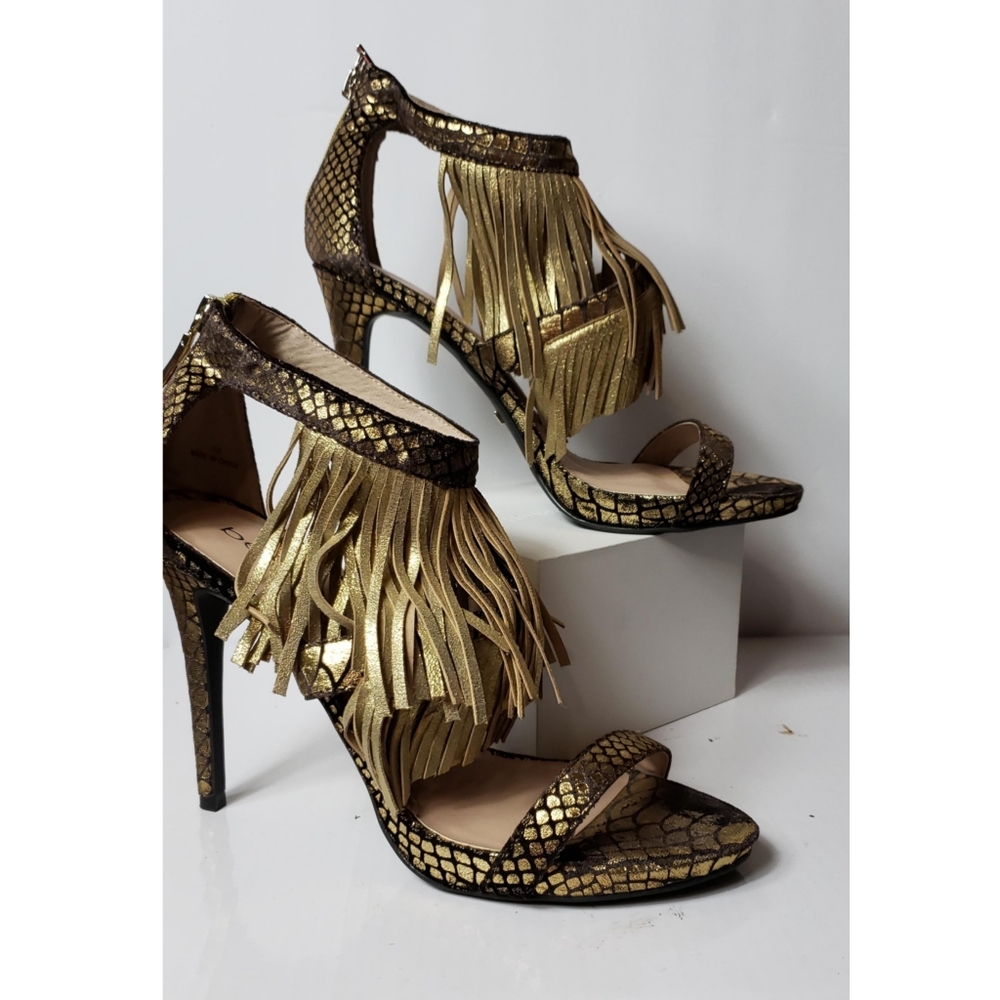 BCBG Metallic Fringe heels